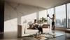 Couple in luxury living room with marble accents