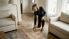 Designer inspecting travertine patina floor
