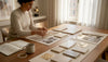 Designer sorting travertine stone samples