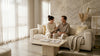 Couple relaxing in stone-accented living room