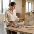 Architect reviews marble samples in studio