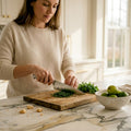 Homeowner prepping food on Calacatta marble island