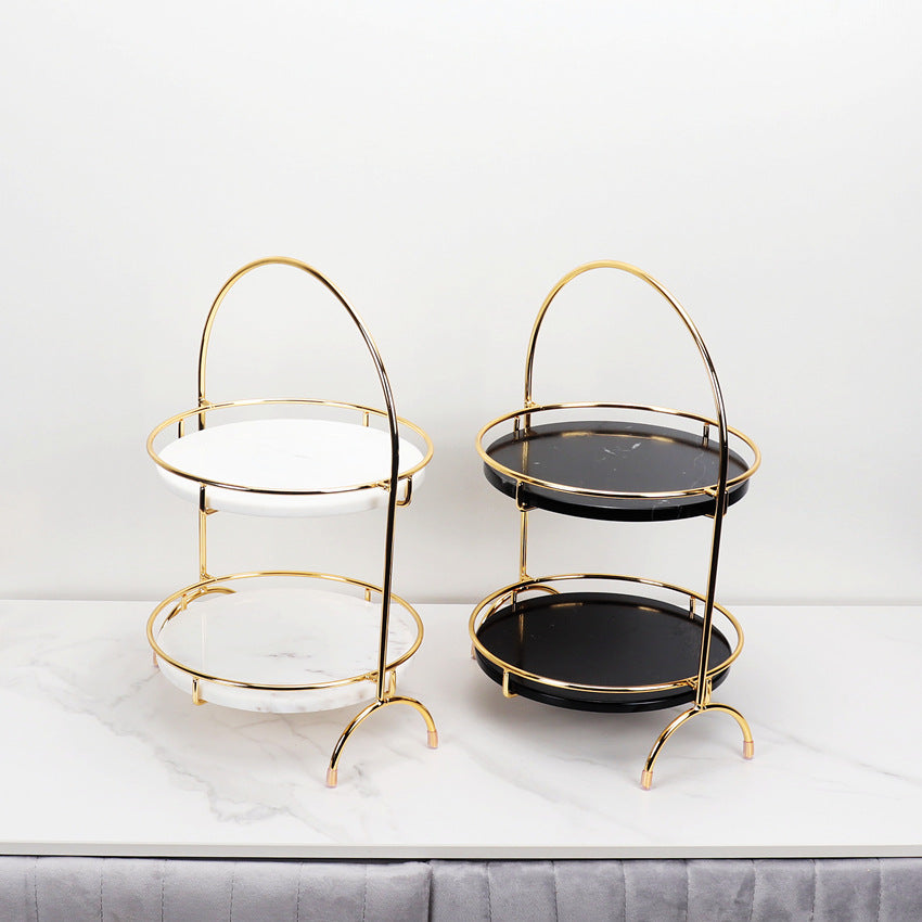 Aurora Round Marble Double Tray with Arched Handle