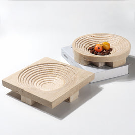 Vena Travertine Fruit Tray – Solid Carved Stone