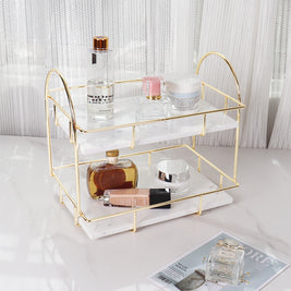 Luxury Rectangular Marble Double Tray with Handles