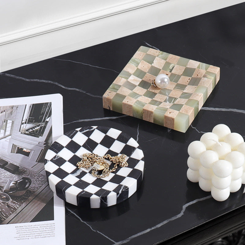 Checkered Marble Jewelry Tray