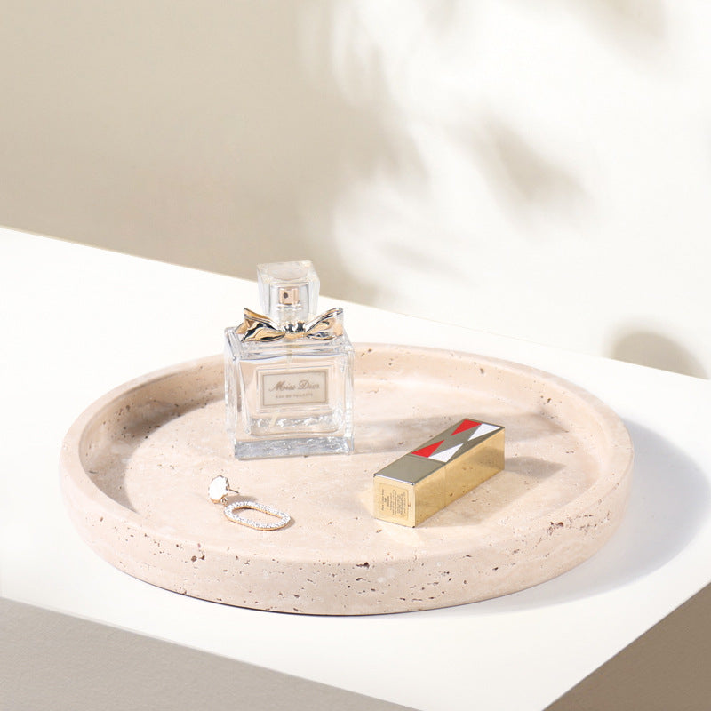 Beige Travertine Tray – Round 15cm | Minimalist Natural Stone