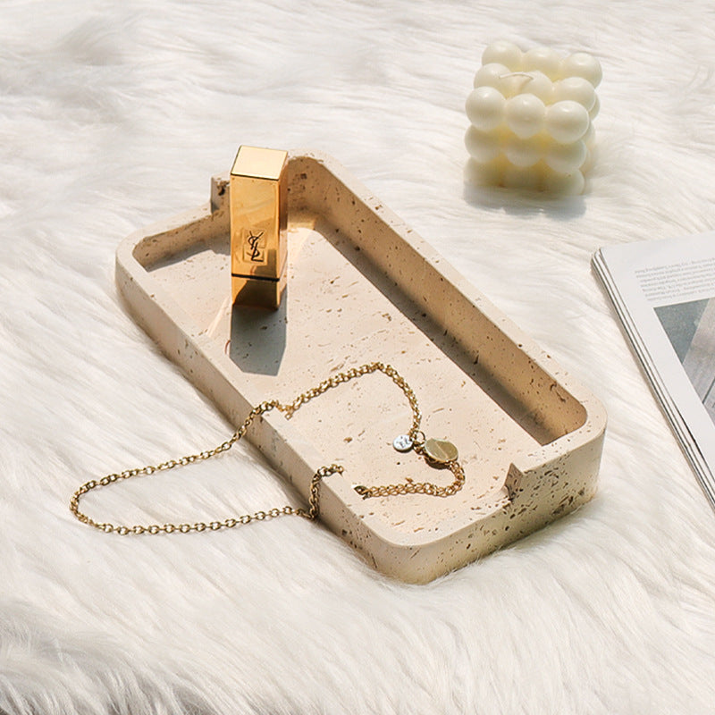 Natural Travertine Tray – Solid Stone Minimalist Luxury Organizer