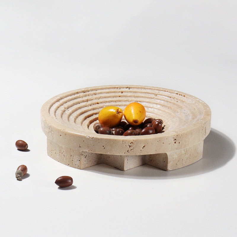 Vena Travertine Fruit Tray – Solid Carved Stone