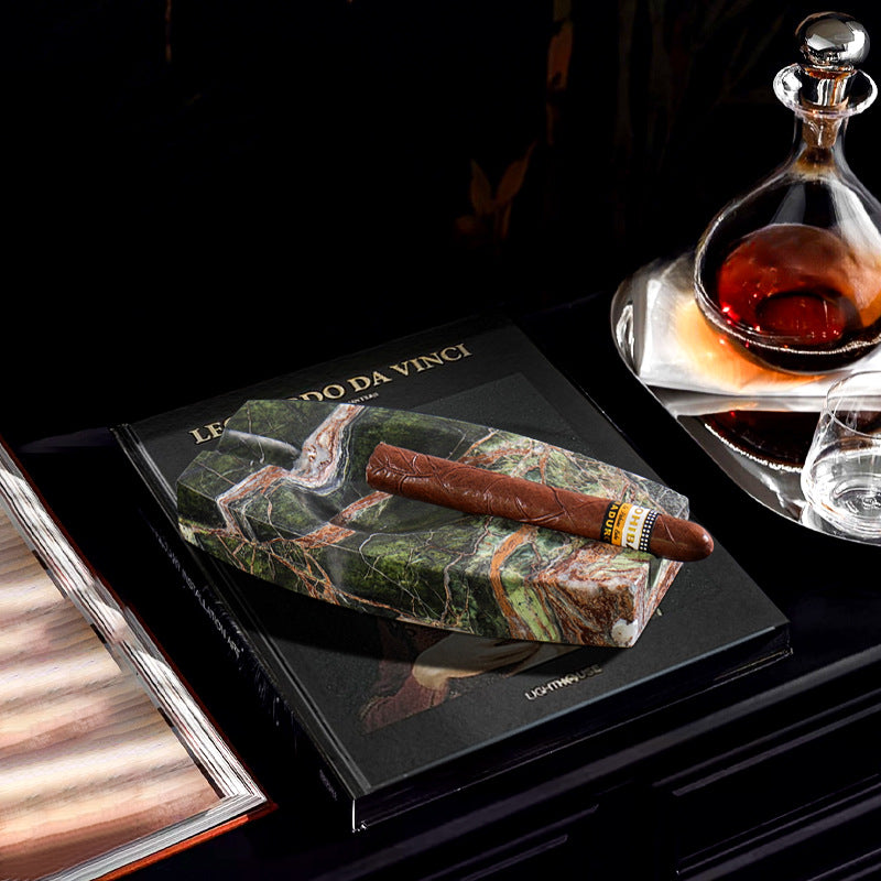 Luxury Marble Ashtray – 1.3kg Solid Stone with Hand-Carved Channels