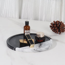 Luxury Round Marble Tray – Black & White Design