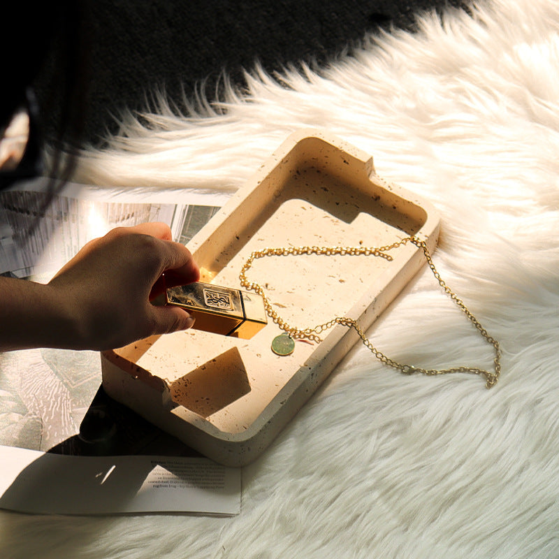 Natural Travertine Tray – Solid Stone Minimalist Luxury Organizer
