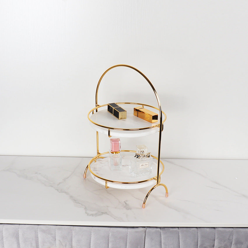 Aurora Round Marble Double Tray with Arched Handle