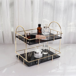 Luxury Rectangular Marble Double Tray with Handles