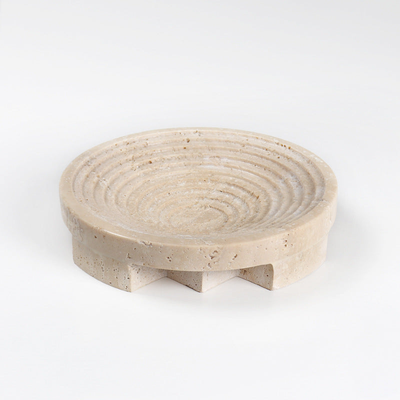 Vena Travertine Fruit Tray – Solid Carved Stone