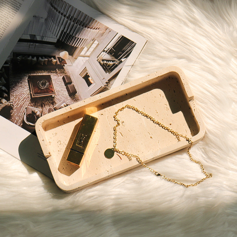 Natural Travertine Tray – Solid Stone Minimalist Luxury Organizer