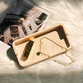 Natural Travertine Tray – Solid Stone Minimalist Luxury Organizer