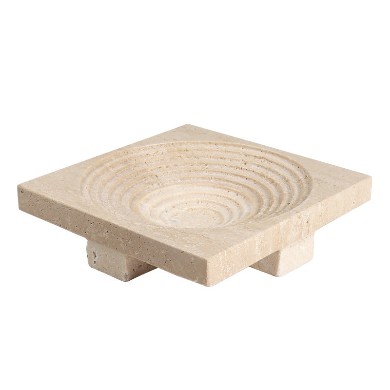 Vena Travertine Fruit Tray – Solid Carved Stone