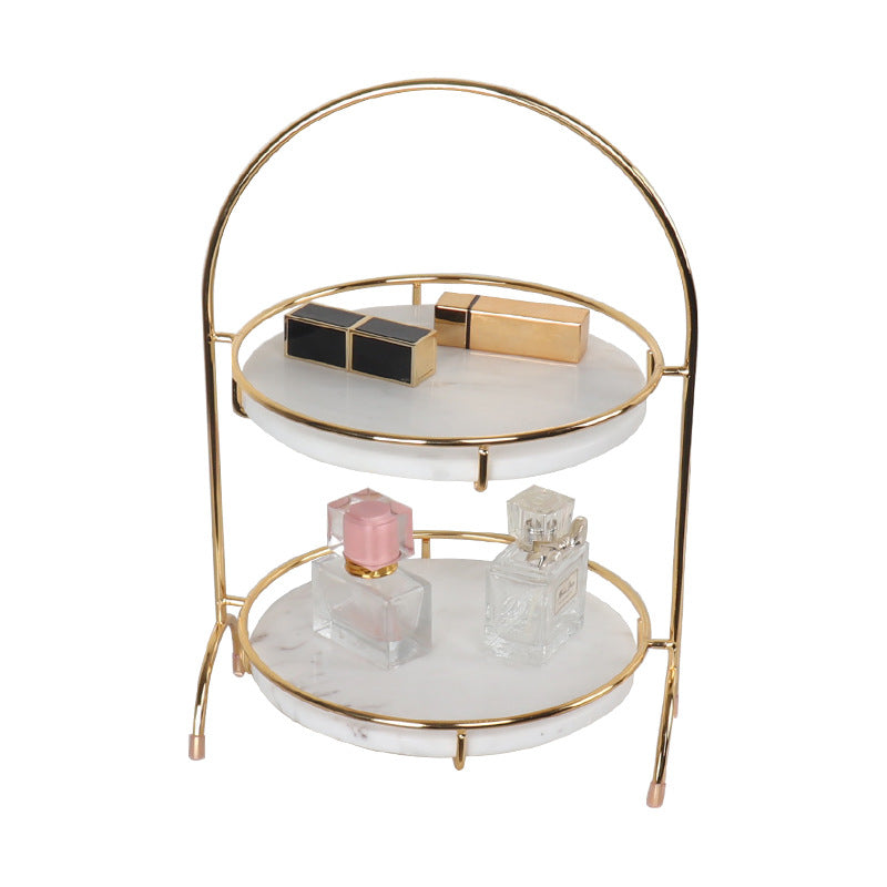 Aurora Round Marble Double Tray with Arched Handle