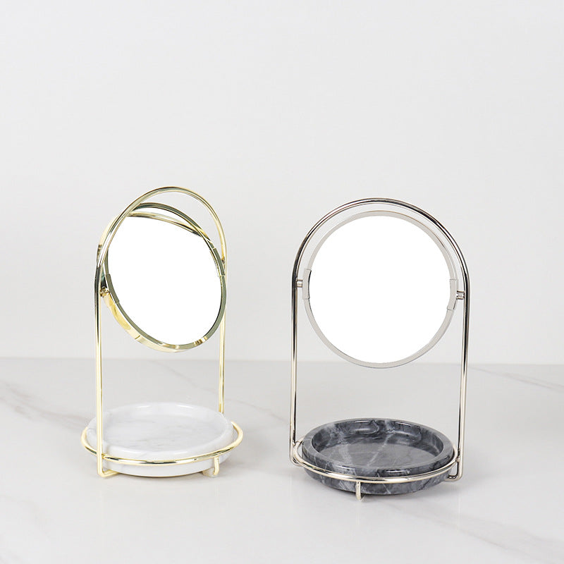 Elegant Marble Vanity Mirror with Tray – Dual-Tone Metal Finish