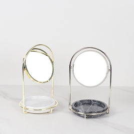 Elegant Marble Vanity Mirror with Tray – Dual-Tone Metal Finish