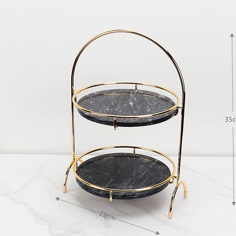 Aurora Round Marble Double Tray with Arched Handle