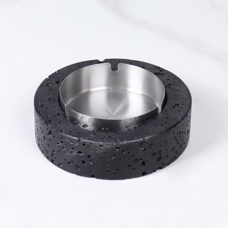 Volcanic Luxe Round Marble Ashtray – Solid Stone with Brushed Steel Insert (1.4kg)