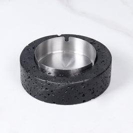 Volcanic Luxe Round Marble Ashtray – Solid Stone with Brushed Steel Insert (1.4kg)