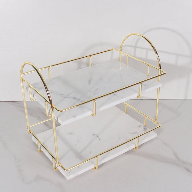Luxury Rectangular Marble Double Tray with Handles