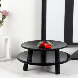 Noir Elevé Travertine Fruit Tray – Sculpted Pedestal in Black Travertine Stone