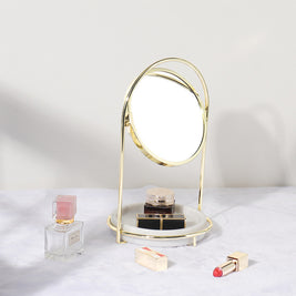 Elegant Marble Vanity Mirror with Tray – Dual-Tone Metal Finish