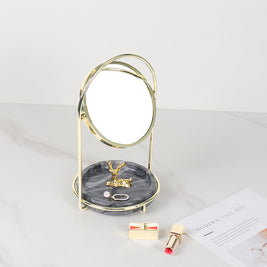 Elegant Marble Vanity Mirror with Tray – Dual-Tone Metal Finish