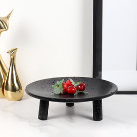 Noir Elevé Travertine Fruit Tray – Sculpted Pedestal in Black Travertine Stone