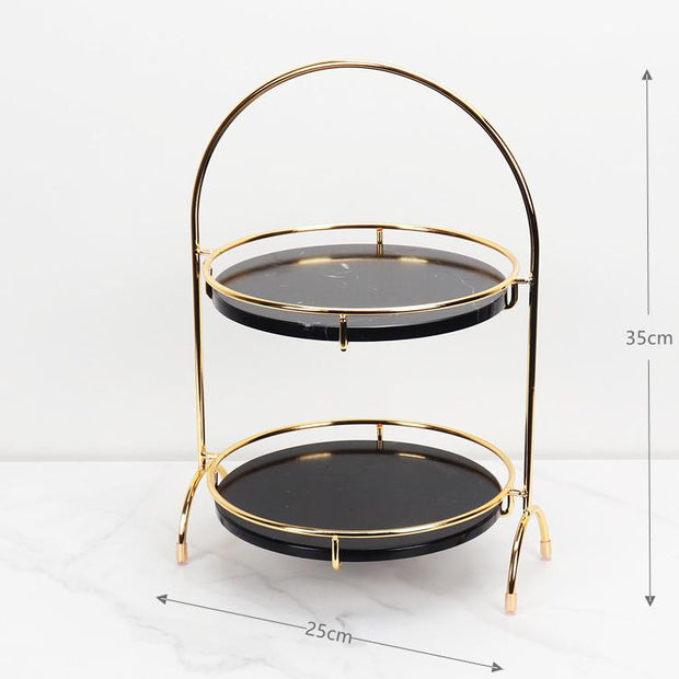 Aurora Round Marble Double Tray with Arched Handle