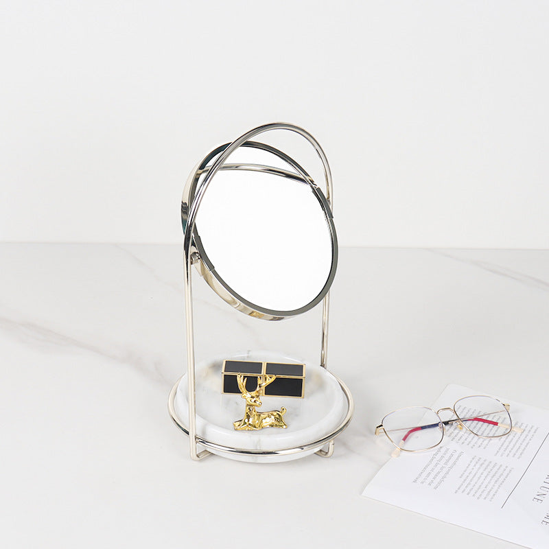 Elegant Marble Vanity Mirror with Tray – Dual-Tone Metal Finish