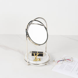 Elegant Marble Vanity Mirror with Tray – Dual-Tone Metal Finish