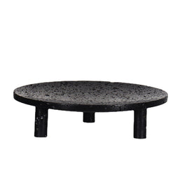 Noir Elevé Travertine Fruit Tray – Sculpted Pedestal in Black Travertine Stone