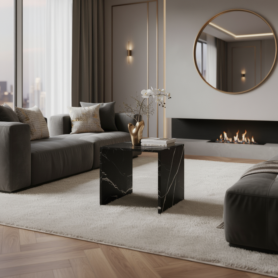 Table 1 V2 - Luxe Natuursteen Bijzettafel – Minimalistisch Sculpturaal Design