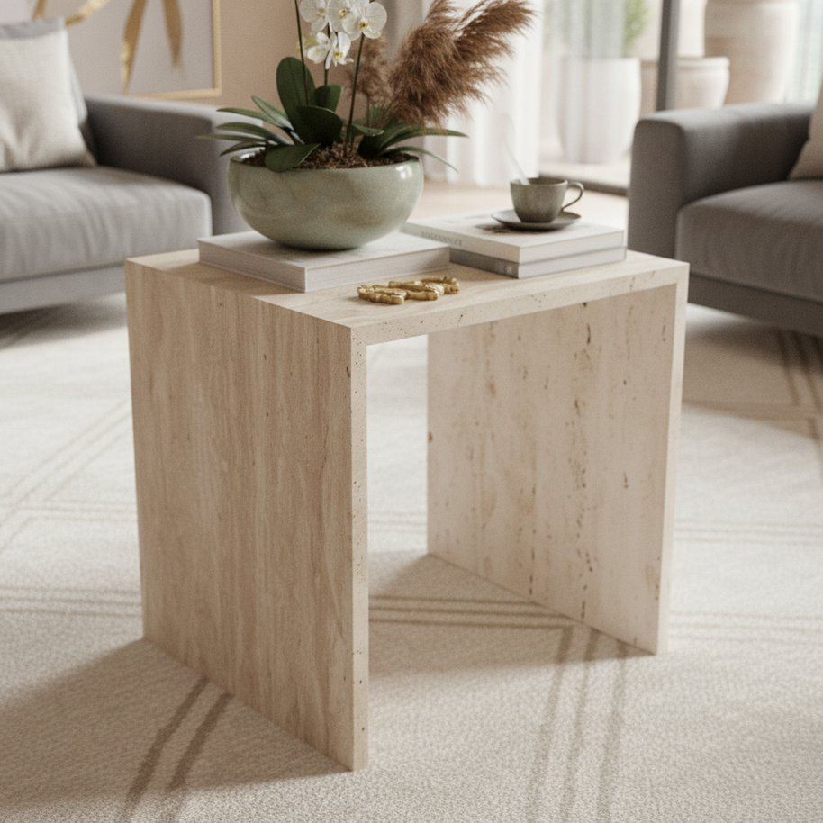 Table 1 V2 - Luxe Natuursteen Bijzettafel – Minimalistisch Sculpturaal Design