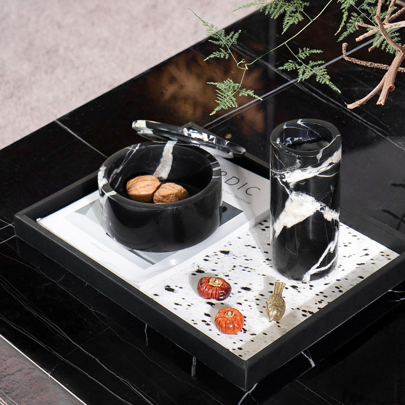 Runde Nero Marquina Marmor Schmuckschatulle