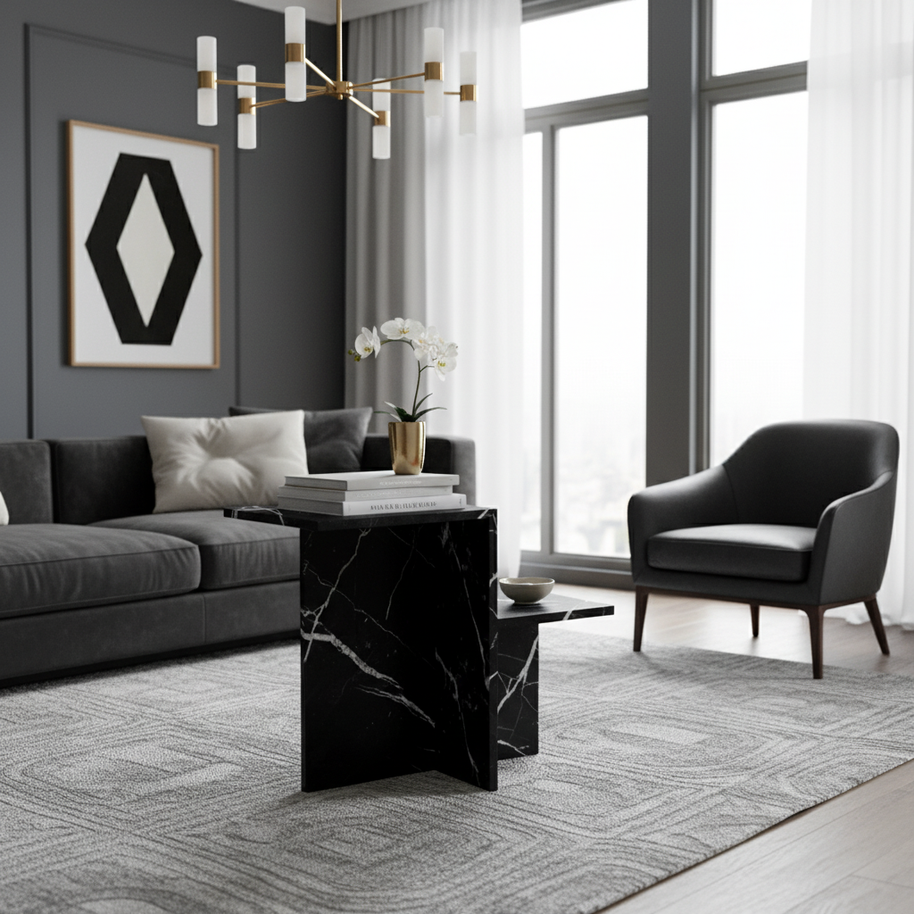 Table 3 V2 - Noiré Natuursteen Bijzettafel – Luxe Minimalistisch Design