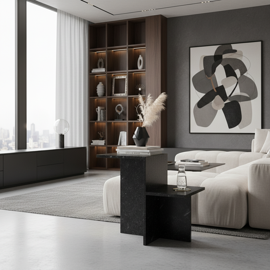 Table 3 V2 - Noiré Natuursteen Bijzettafel – Luxe Minimalistisch Design