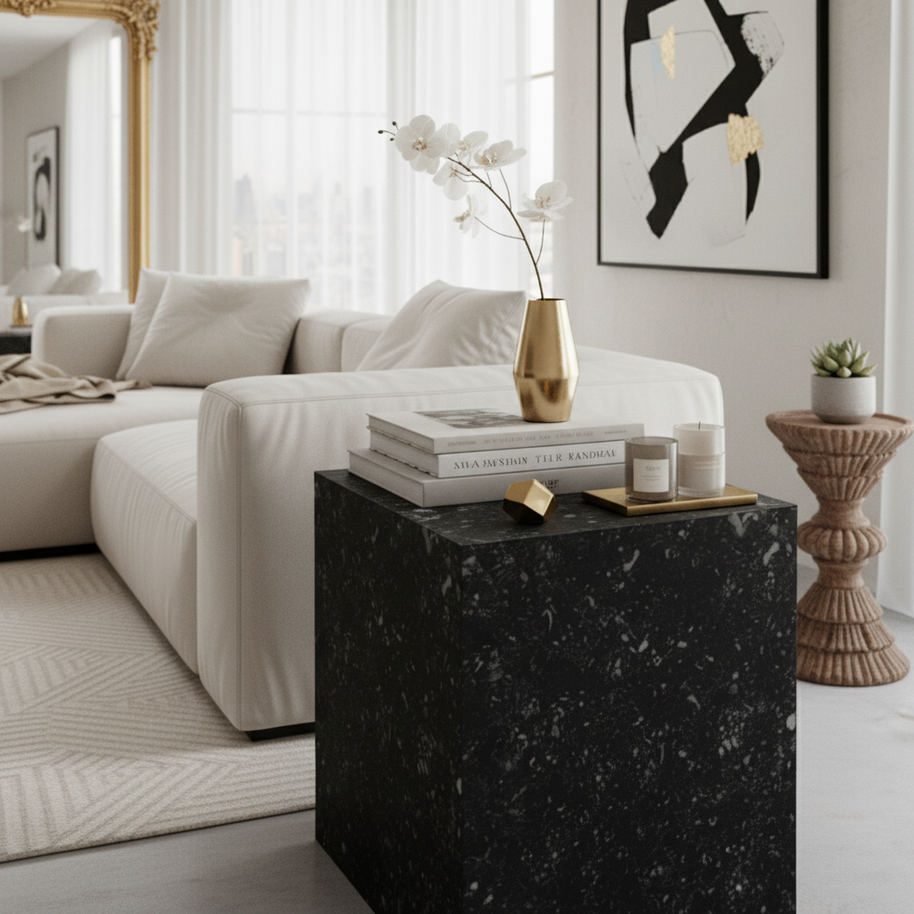 Montero Natuursteen Bijzettafel – Minimalistisch Kubus Design