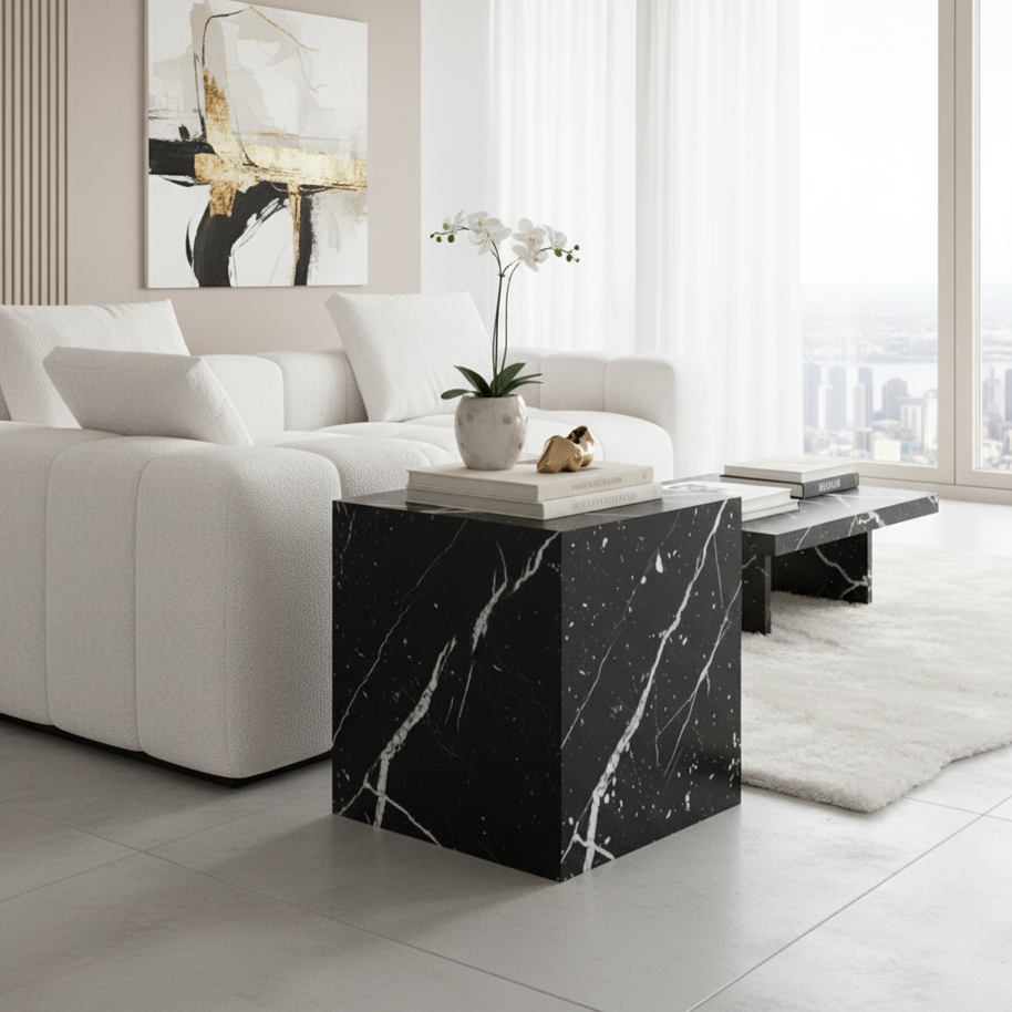 Montero Natuursteen Bijzettafel – Minimalistisch Kubus Design