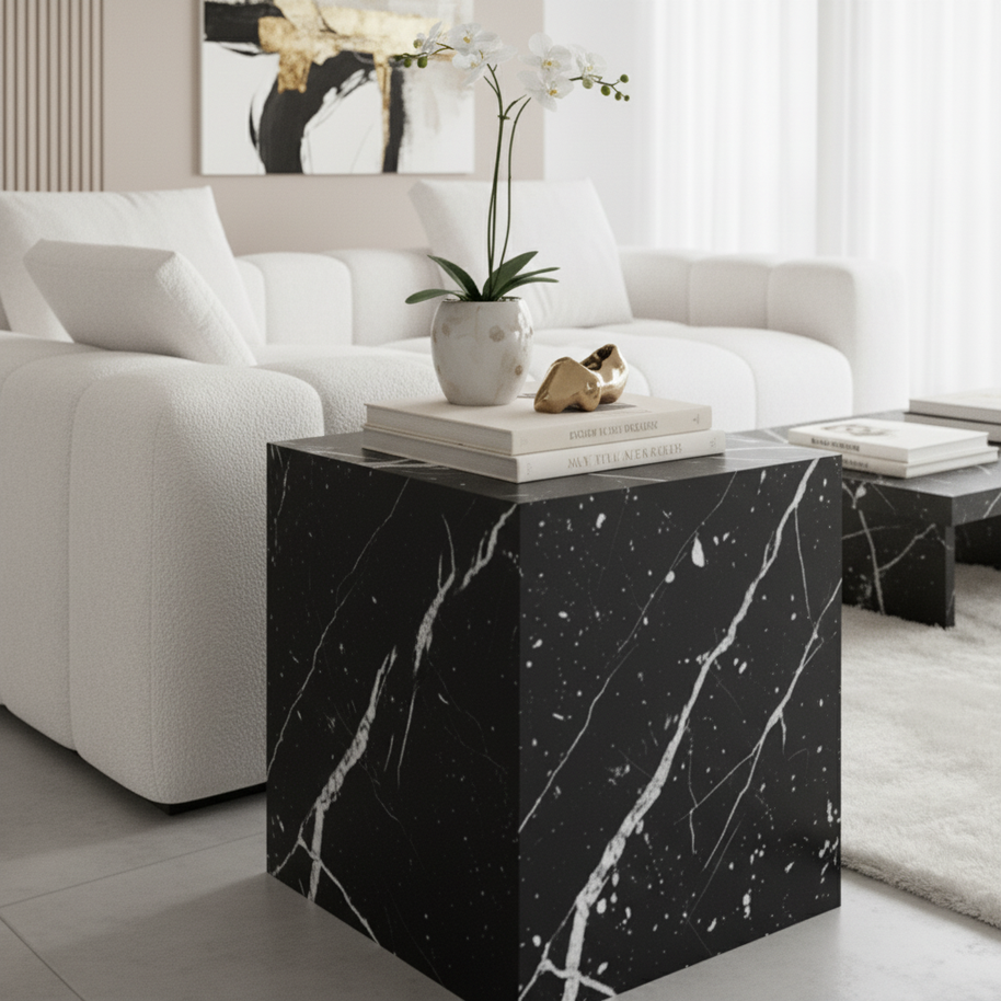 Montero Natuursteen Bijzettafel – Minimalistisch Kubus Design