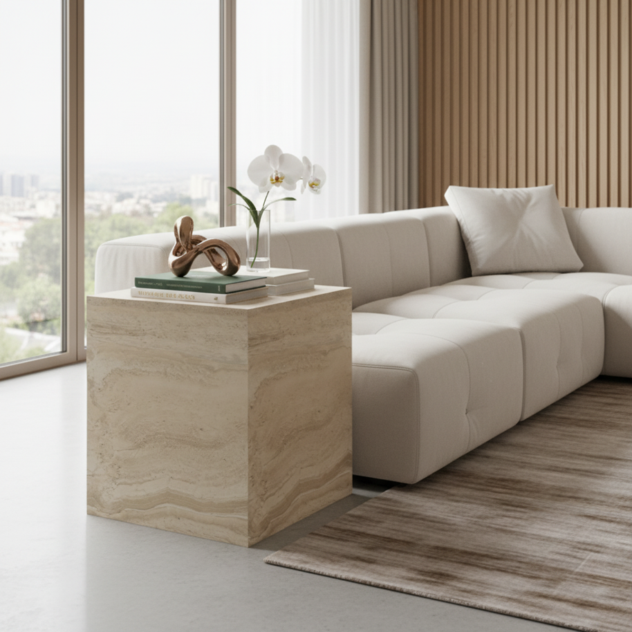 Montero Natuursteen Bijzettafel – Minimalistisch Kubus Design