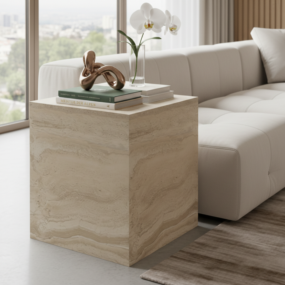 Montero Natuursteen Bijzettafel – Minimalistisch Kubus Design