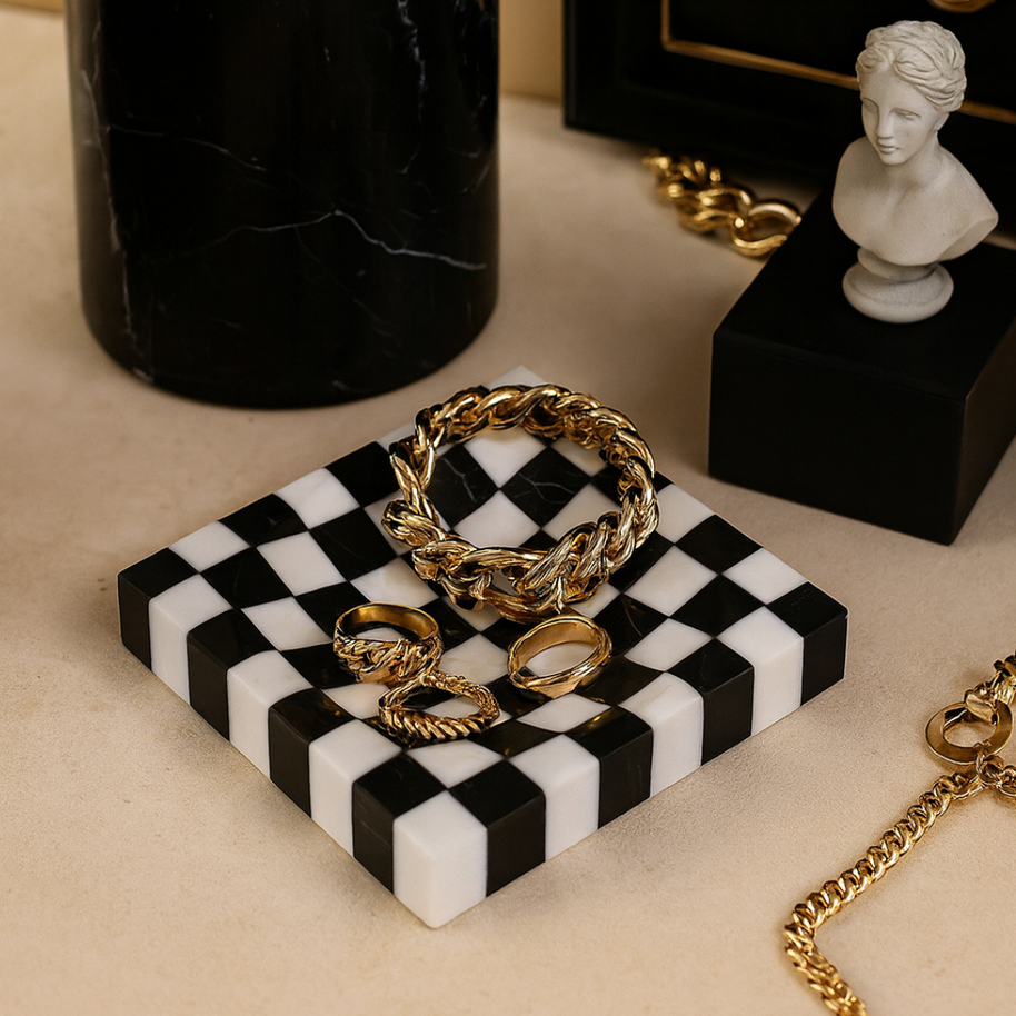 Checkered Marble Jewelry Tray