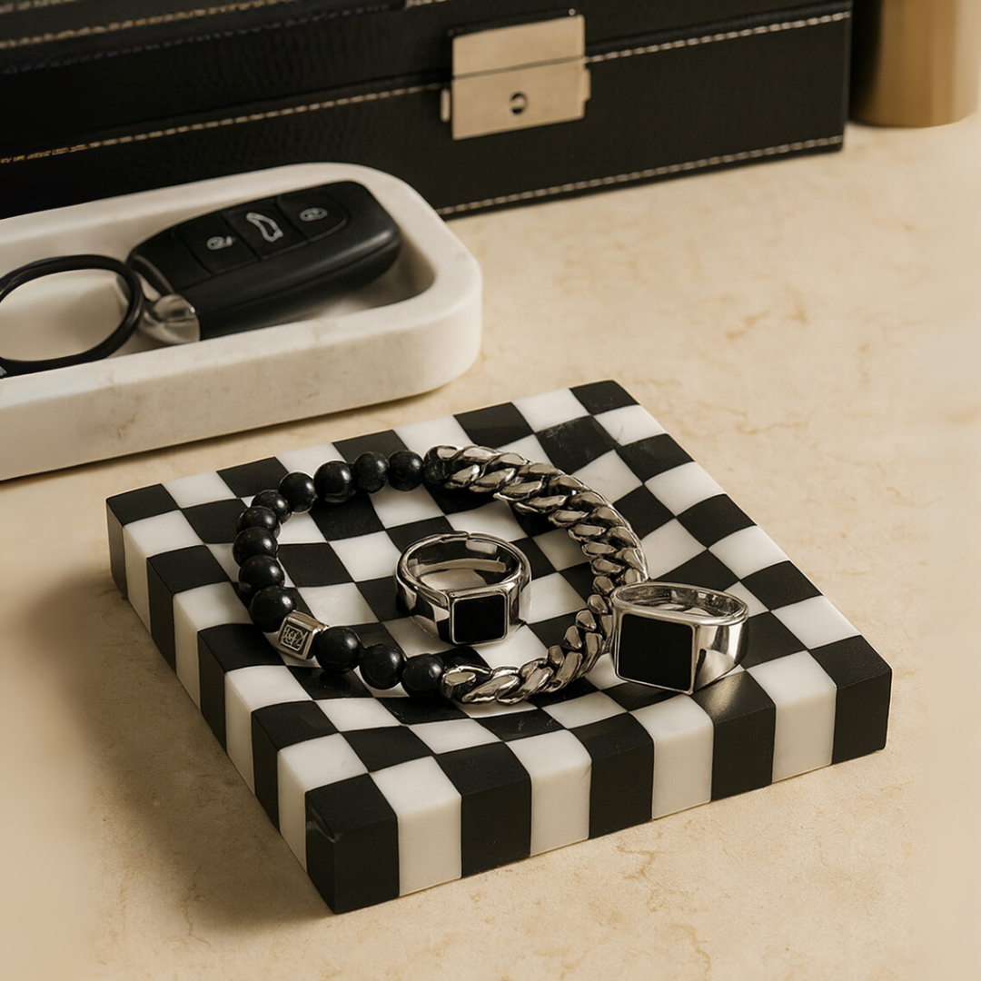Checkered Marble Jewelry Tray
