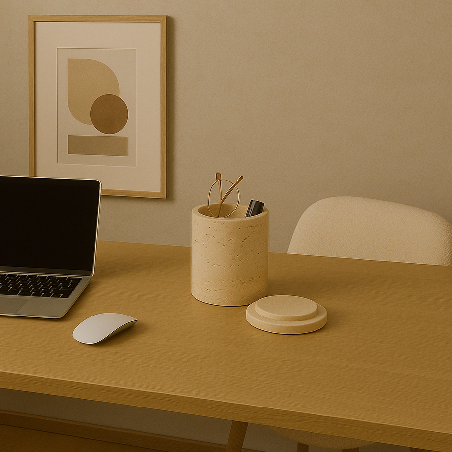 Cylindrical Travertine Jewelry Box